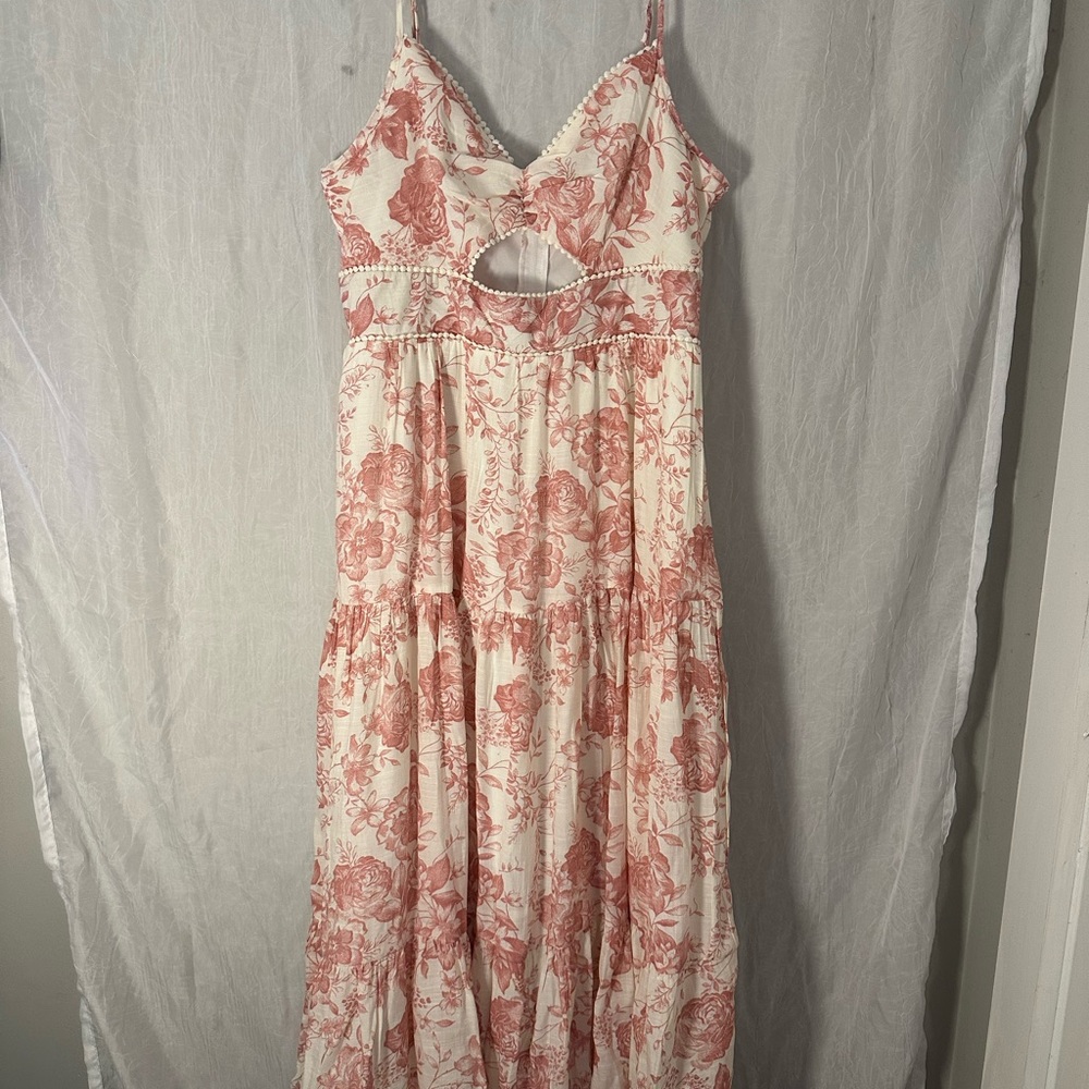 Trixxi Pink Ruched Tiered Maxi Sundress